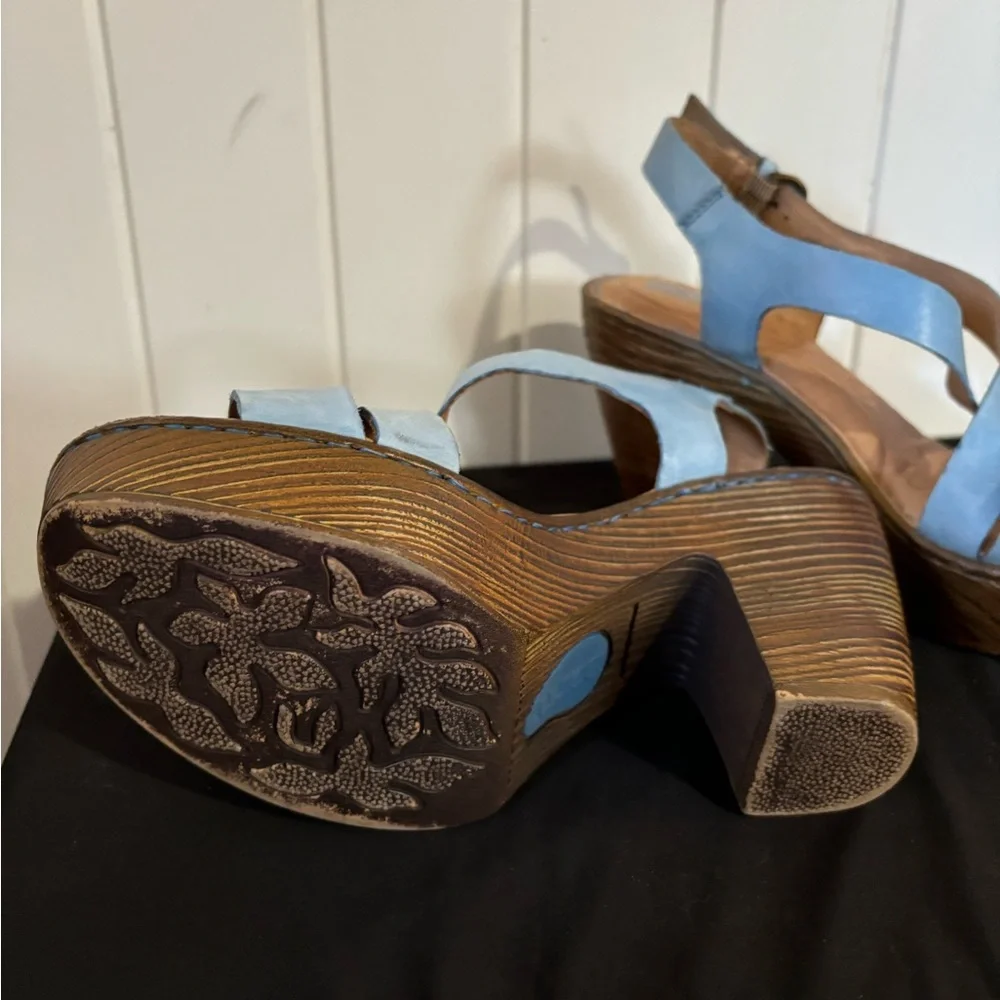 Born Pale Blue Leather Strappy Platform Sandals